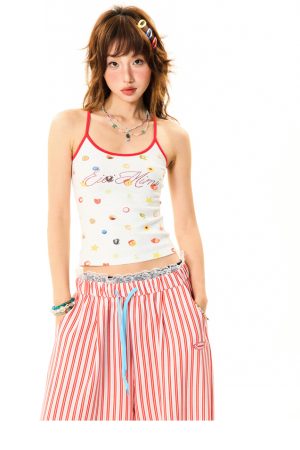 Summer Fruit Print Slim-Fit Camisole for Women - Sweet and Spicy American-Style Short Top, Perfect for 90s and Y2K Fashion