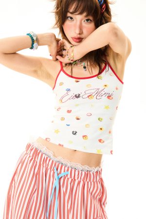 Summer Fruit Print Slim-Fit Camisole for Women - Sweet and Spicy American-Style Short Top, Perfect for 90s and Y2K Fashion