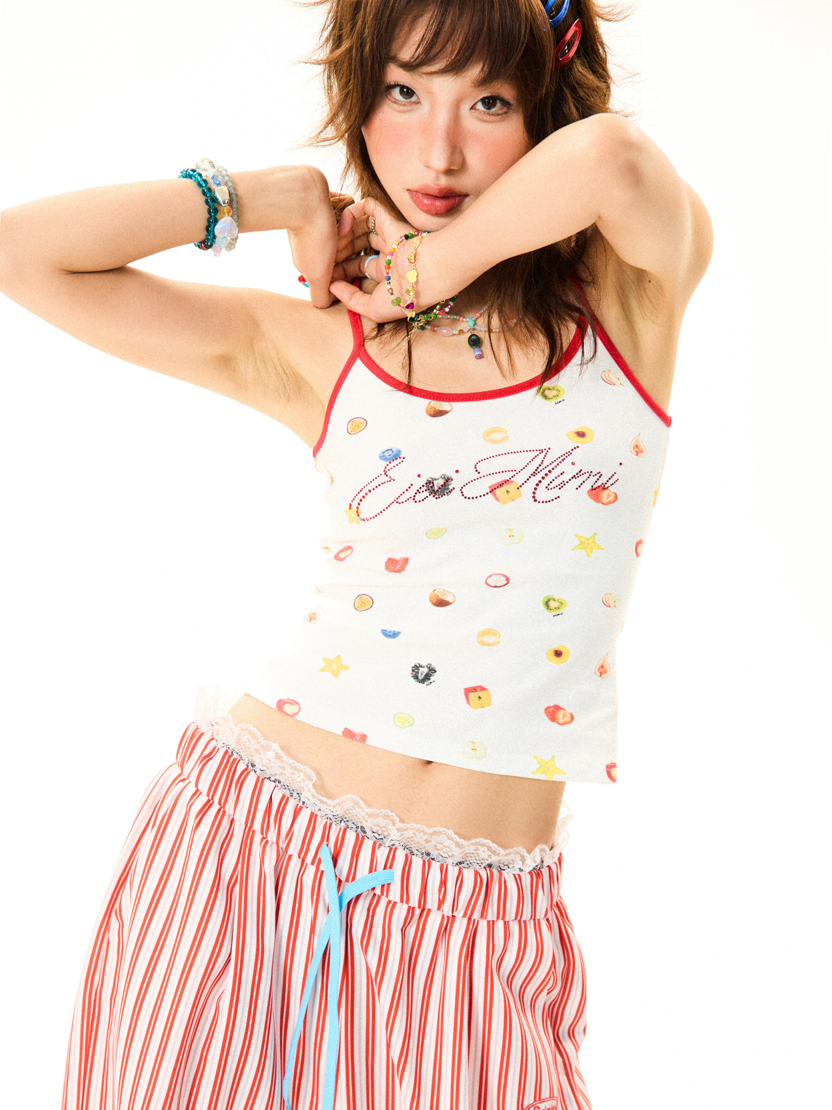 Summer Fruit Print Slim-Fit Camisole for Women - Sweet and Spicy American-Style Short Top, Perfect for 90s and Y2K Fashion Summer Fruit Print Slim-Fit Camisole for Women - Sweet and Spicy American-Style Short Top, Perfect for 90s and Y2K Fashion