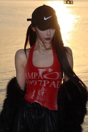 Summer Gradient Halter Top - Sleeveless Backless Shirt with Luxury Letter Print for American Street Style Spicy Girl Fashion