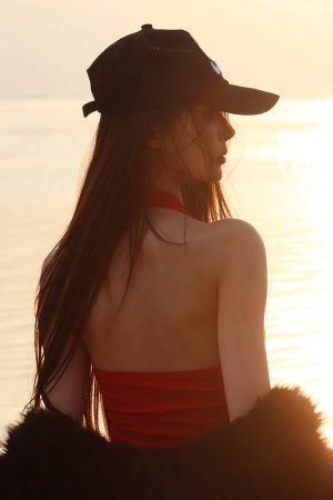 Summer Gradient Halter Top - Sleeveless Backless Shirt with Luxury Letter Print for American Street Style Spicy Girl Fashion