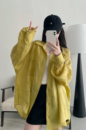 Summer Grapefruit Oversized Loose-Fitting Ramie Shirt for Women â€“ Relaxed, Versatile, Slimming Style