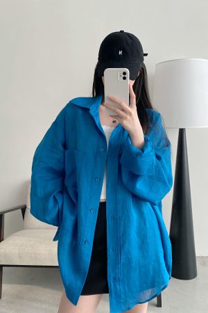 Summer Grapefruit Oversized Loose-Fitting Ramie Shirt for Women â€“ Relaxed, Versatile, Slimming Style