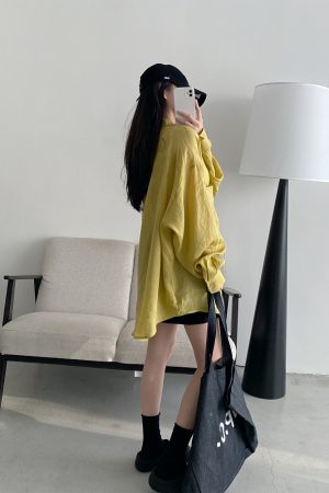 Summer Grapefruit Oversized Loose-Fitting Ramie Shirt for Women â€“ Relaxed, Versatile, Slimming Style