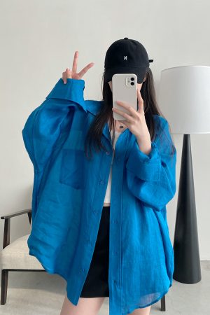 Summer Grapefruit Oversized Loose-Fitting Ramie Shirt for Women â€“ Relaxed, Versatile, Slimming Style