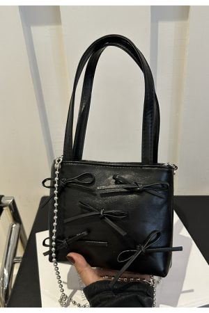 Summer High-End Women's Bucket Handbag with Chain and Silver Bow - Trendy 2025 Fashion Accessory