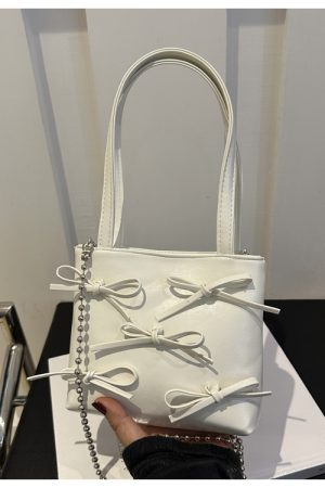 Summer High-End Women's Bucket Handbag with Chain and Silver Bow - Trendy 2025 Fashion Accessory