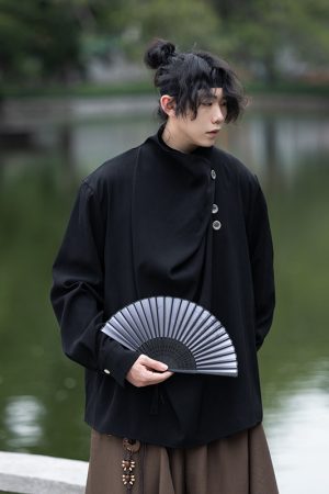 Summer Irregular Yohji Shirt for Men and Women, Niche Yamamoto Design, Chinese Style, Unique Fashion Top