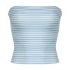 Summer Island Blue Strapless Striped Tank Top for Women, Elastic Wrap, Backless Design, Skin Tone Enhancing, Y2K Style