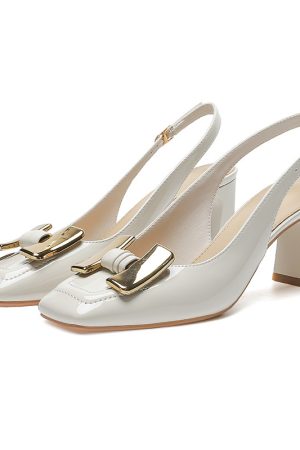 Summer Italian-Style Chunky Heel Soft Sole Shoes with Metal Buckle – Comfortable Shallow Mouth Square Toe Design