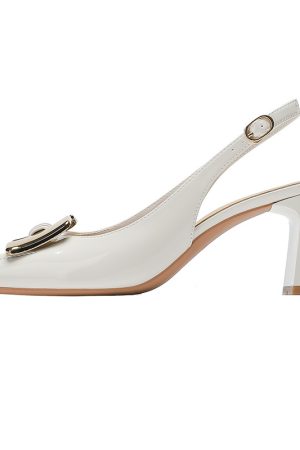 Summer Italian-Style Chunky Heel Soft Sole Shoes with Metal Buckle – Comfortable Shallow Mouth Square Toe Design