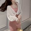 Summer Knot Shawl Long Sleeve Airy Chiffon Top - Sun Protection Slim Fit Wrinkled Outer Shirt for Air Conditioning