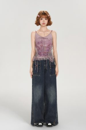 Summer Lace Splicing Printed Slim-Fit Tank Top for Women - American Style Spicy Girl Fashion