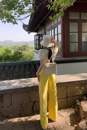 Summer Lemon Yellow Wide-Leg Jeans for Women - Loose Slim Fit Mid-Waist - Trendy Y2K Style