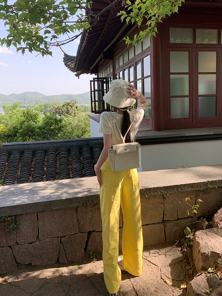 Summer Lemon Yellow Wide-Leg Jeans for Women - Loose Slim Fit Mid-Waist - Trendy Y2K Style Summer Lemon Yellow Wide-Leg Jeans for Women - Loose Slim Fit Mid-Waist - Trendy Y2K Style