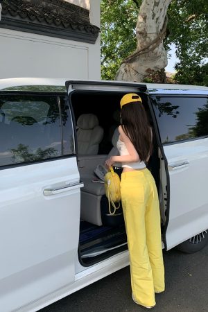 Summer Lemon Yellow Wide-Leg Jeans for Women - Loose Slim Fit Mid-Waist - Trendy Y2K Style