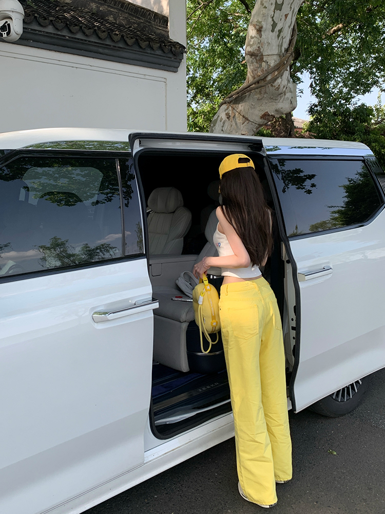 Summer Lemon Yellow Wide-Leg Jeans for Women - Loose Slim Fit Mid-Waist - Trendy Y2K Style Summer Lemon Yellow Wide-Leg Jeans for Women - Loose Slim Fit Mid-Waist - Trendy Y2K Style