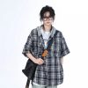 Summer Loose Plaid Hooded Short-Sleeve Shirt for Women - Casual Chic Style