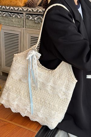 Summer Mesh Lace Tote Bag for Women - Large Capacity Leisure Commuting Shoulder Bag - Trendy 2025 Style