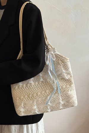 Summer Mesh Lace Tote Bag for Women - Large Capacity Leisure Commuting Shoulder Bag - Trendy 2025 Style