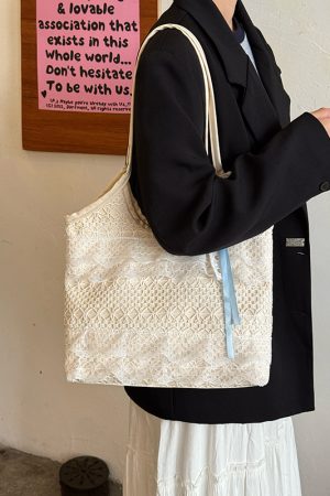 Summer Mesh Lace Tote Bag for Women - Large Capacity Leisure Commuting Shoulder Bag - Trendy 2025 Style