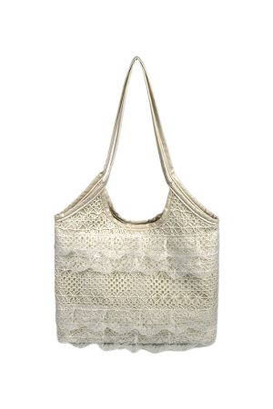 Summer Mesh Lace Tote Bag for Women - Large Capacity Leisure Commuting Shoulder Bag - Trendy 2025 Style