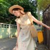 Summer of Cicadas Chinese Style Embroidered Button Short Sleeve Dress for Women - Vintage Short Flutter Sleeve Skirt
