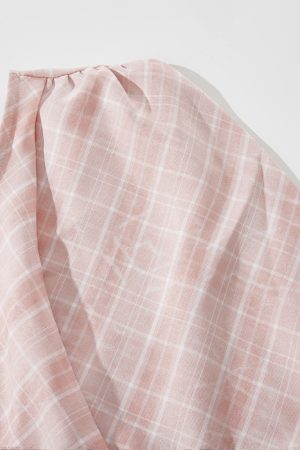 Summer Off-Shoulder Blue Checkered Vest with Irregular Ruffles - Women's Hong Kong Style Sleeveless Top