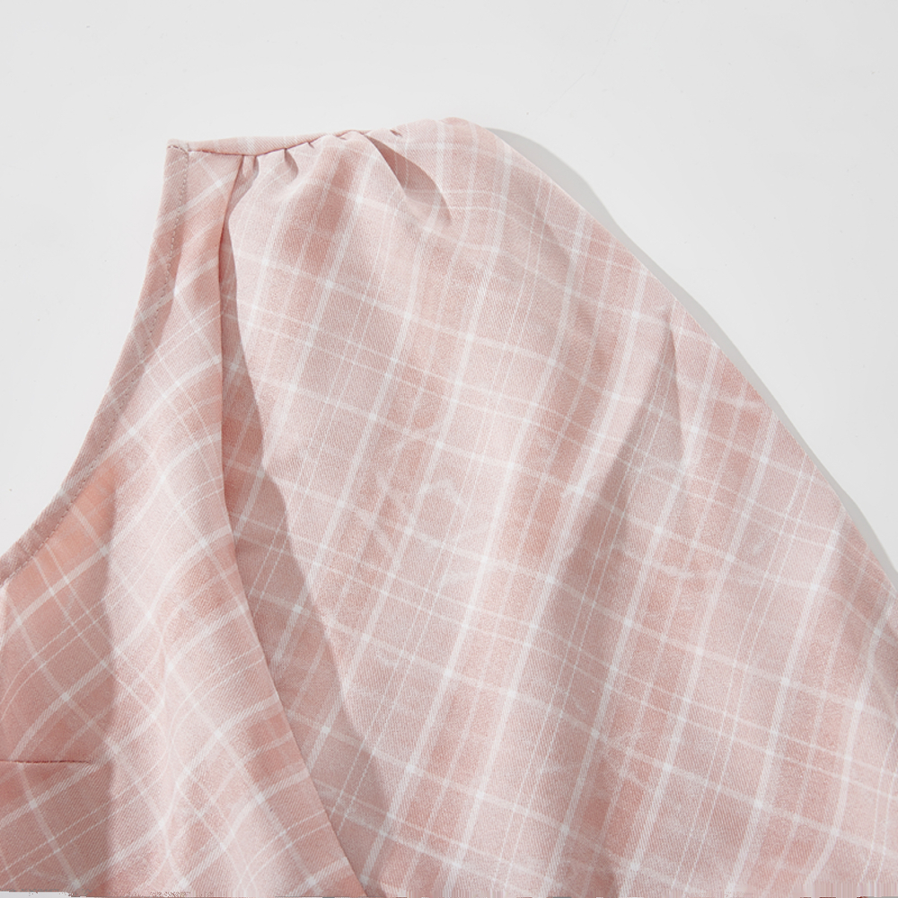 Summer Off-Shoulder Blue Checkered Vest with Irregular Ruffles - Women's Hong Kong Style Sleeveless Top Summer Off-Shoulder Blue Checkered Vest with Irregular Ruffles - Women's Hong Kong Style Sleeveless Top