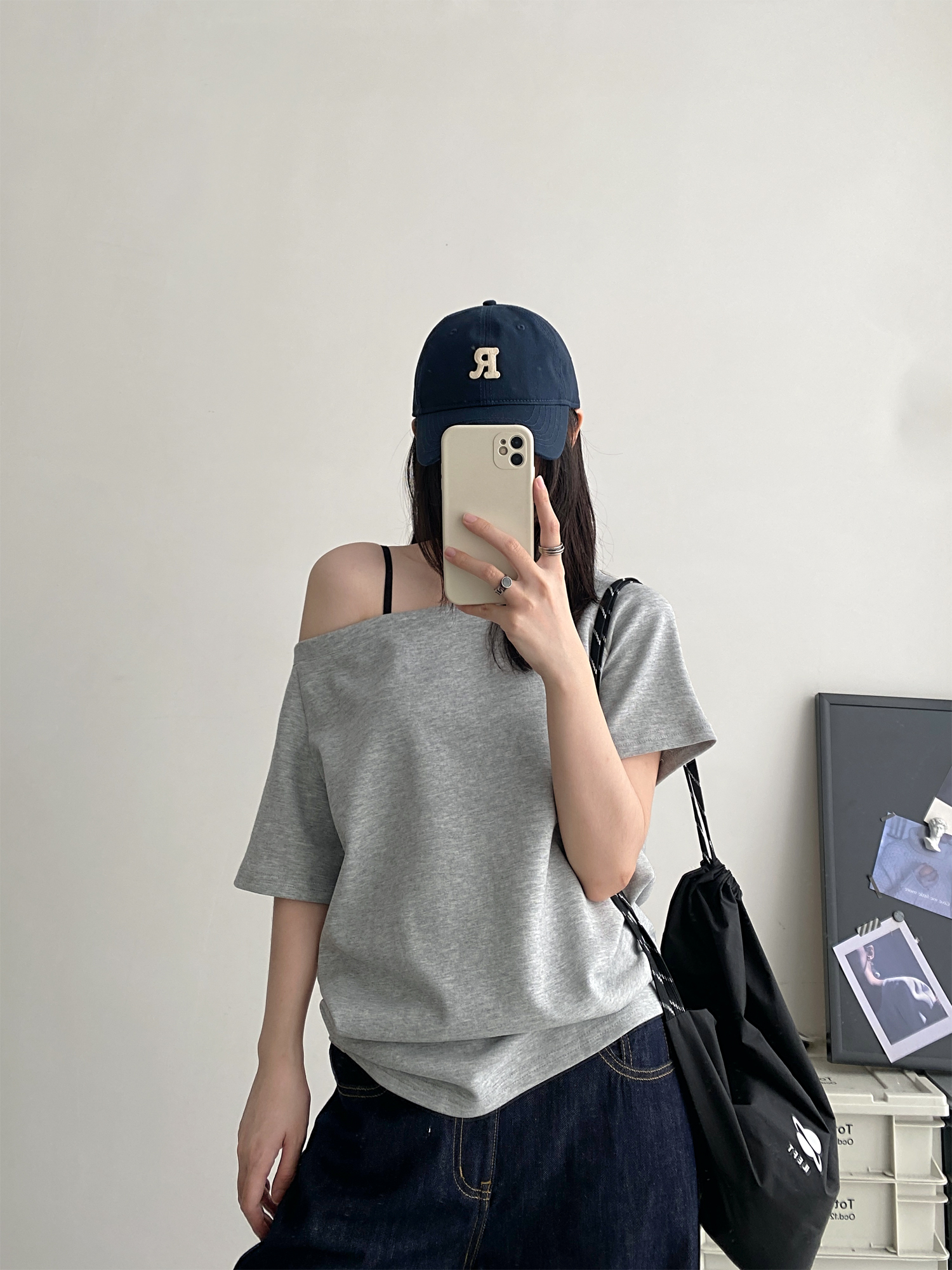 Summer Off-Shoulder Loose Fit Two-Way T-Shirt for Women - Slim-Fit Short Sleeve Top in Sun Grapefruit - Casual 90s Style Summer Off-Shoulder Loose Fit Two-Way T-Shirt for Women - Slim-Fit Short Sleeve Top in Sun Grapefruit - Casual 90s Style