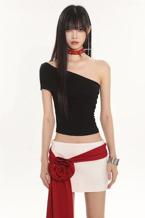 Summer Off-Shoulder Slim Fit Elastic One-Shoulder T-Shirt for Women - 2025 Vietnam Style, Niche Fashion