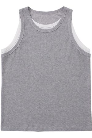 Summer Patchwork Sleeveless T-shirt Vest for Women, Loose American Street Style Two-Piece Top, Trendy Casual Fashion