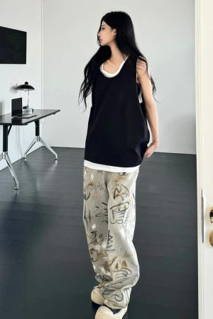 Summer Patchwork Sleeveless T-shirt Vest for Women, Loose American Street Style Two-Piece Top, Trendy Casual Fashion