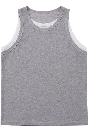 Summer Patchwork Sleeveless T-shirt Vest for Women, Loose American Street Style Two-Piece Top, Trendy Casual Fashion