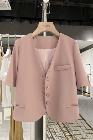 Summer Pink Small Women's Blazer 2025 - Stylish Short Sleeve Versatile Suit Jacket for a Chic Look