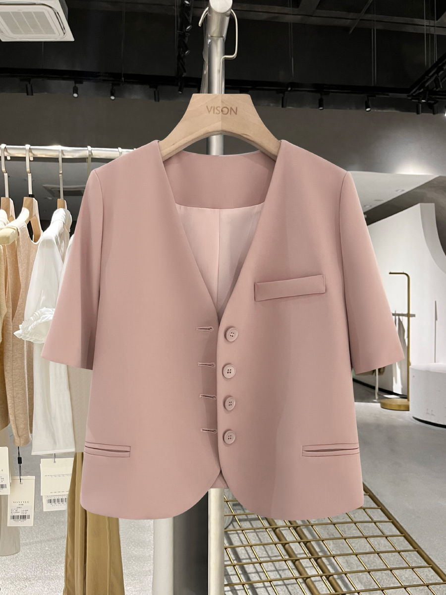 Summer Pink Small Women's Blazer 2025 - Stylish Short Sleeve Versatile Suit Jacket for a Chic Look Summer Pink Small Women's Blazer 2025 - Stylish Short Sleeve Versatile Suit Jacket for a Chic Look