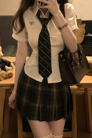Summer Plaid Pleated Skirt for Women - Chuan Tea JK Uniform Short Skirt, Cute Pudding Bear Design, School Style Fashion