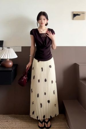 Summer Polka Dot A-Line Skirt for Women, Pleated Design, Casual Versatile, Slimming Half-Length Fashion