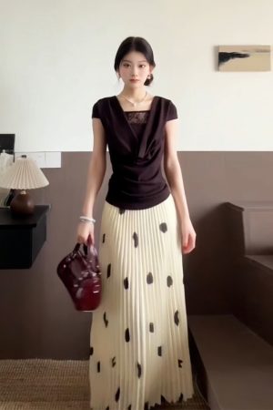 Summer Polka Dot A-Line Skirt for Women, Pleated Design, Casual Versatile, Slimming Half-Length Fashion