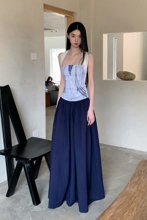 Summer Printed Patchwork Multi-Wear Long Strapless Dress for Versatile Style - Perfect for 90s and Y2K Fashion