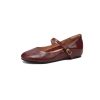 Summer Red Flat Hidden Height Mary Jane Shoes for Women, Small Lambskin, Shallow Mouth, Large Size 41-42, Trendy Summer Footwear