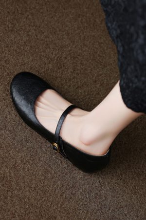 Summer Red Flat Hidden Height Mary Jane Shoes for Women, Small Lambskin, Shallow Mouth, Large Size 41-42, Trendy Summer Footwear