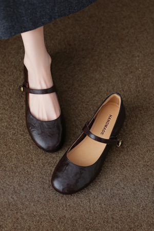 Summer Red Flat Hidden Height Mary Jane Shoes for Women, Small Lambskin, Shallow Mouth, Large Size 41-42, Trendy Summer Footwear