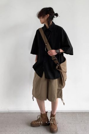 Summer Retro Khaki Cargo Shorts for Men and Women - Oversized Loose Multi-Pocket Straight Five-Point Pants