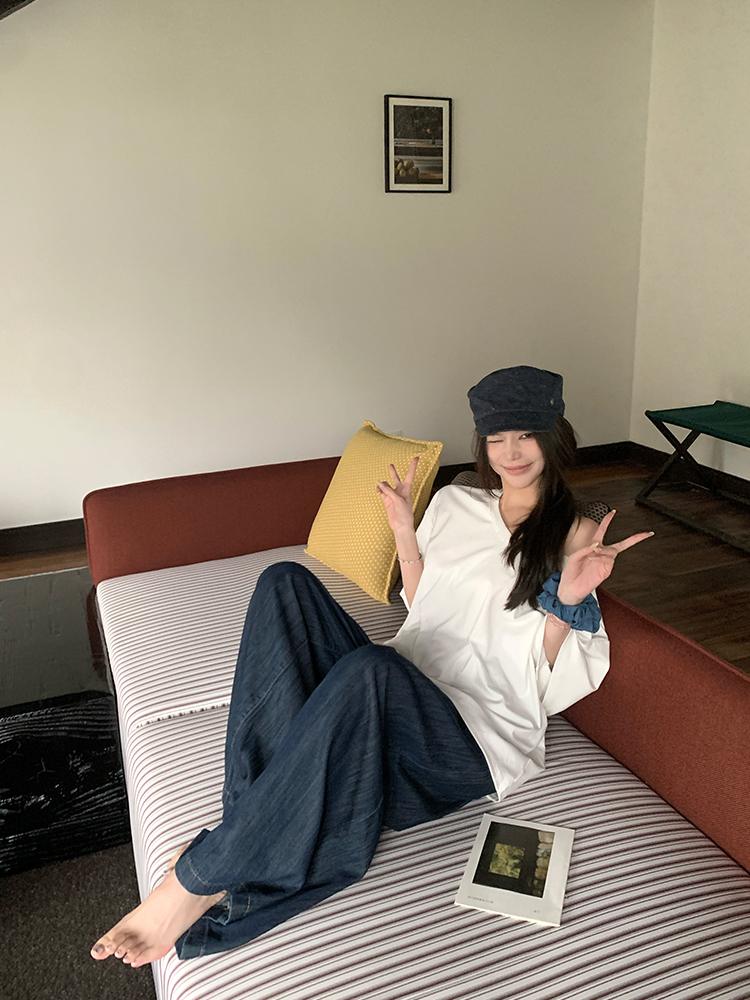 Summer Short Sleeve V-Neck T-Shirt for Women - Loose Fit Asymmetrical Shoulder Top in Relaxed Lazy Style Summer Short Sleeve V-Neck T-Shirt for Women - Loose Fit Asymmetrical Shoulder Top in Relaxed Lazy Style