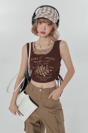 Summer Slim Fit Camisole T-Shirt - American Sweet Cool Style Sleeveless Fake Two-Piece Top for Women