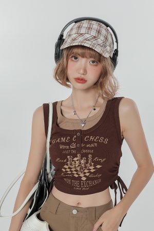 Summer Slim Fit Camisole T-Shirt - American Sweet Cool Style Sleeveless Fake Two-Piece Top for Women