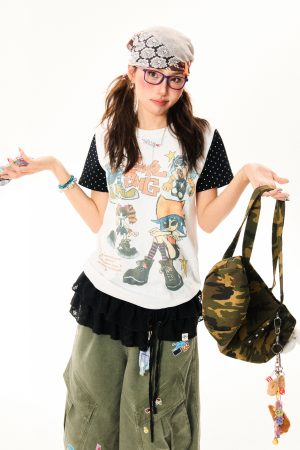 Summer Slim Fit Graffiti T-Shirt for Women - American Rebel Girl Design, Short Sleeve, Casual Street Style Top