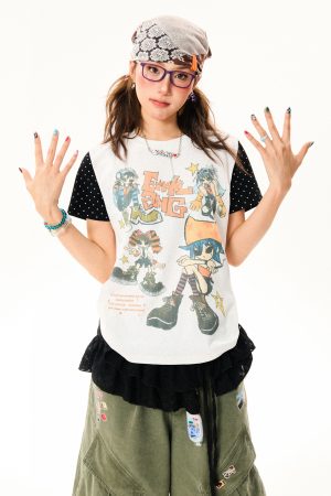 Summer Slim Fit Graffiti T-Shirt for Women - American Rebel Girl Design, Short Sleeve, Casual Street Style Top