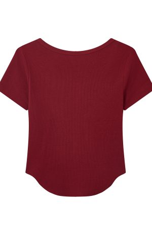 Summer Slim Fit Red Short-Sleeved T-Shirt for Women, Stylish Elegant Shoulder Top, Casual Everyday Wear